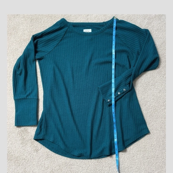 Chaser Plus Size Waffle Knit Thermal Button Detail On Sleeve Cuff Teal Green XXL - Picture 9 of 15